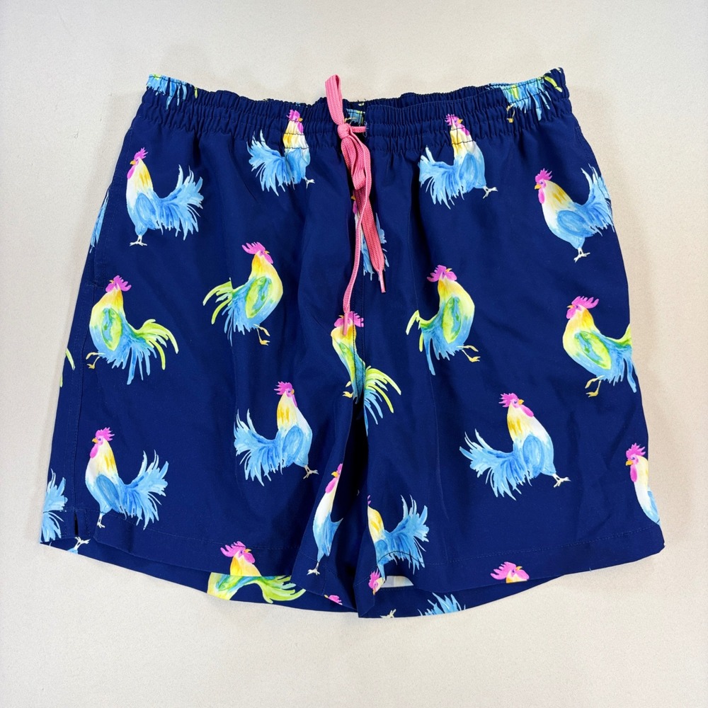 Chubbies Swim Trunks Men Large Navy Rooster Print 5.5" Inseam Shorts Beach Pool